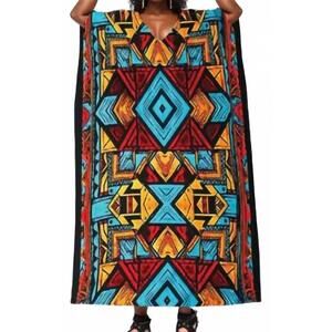NEW KARA CHIC kaftan maxi dress in wine multi